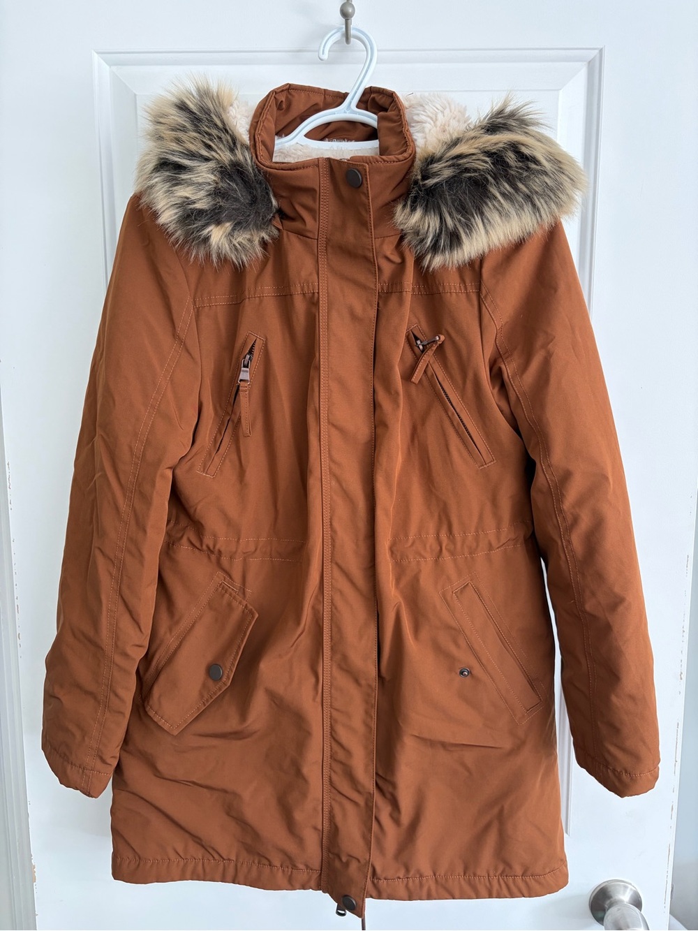 Tattoo Women's Faux Fur Trim Hooded Parka Jacket - Rust
